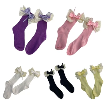1 Пара женских носков с рюшами, носки до щиколоток с кружевным верхом для девочек, носки с оборками и бабочками, Хлопчатобумажные носки в стиле принцессы, носки для платья