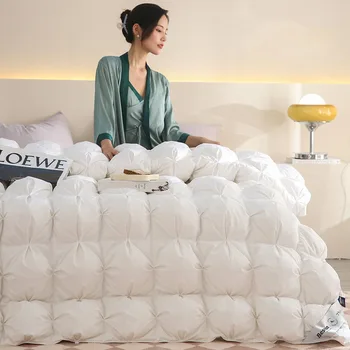 100% Белое Гусиное Одеяло Пуховое Одеяло с 3D Хлебной Начинкой CHAUSUB Зимнее Одеяло Легкое Всесезонное Роскошное Одеяло на Кровать Теплое
