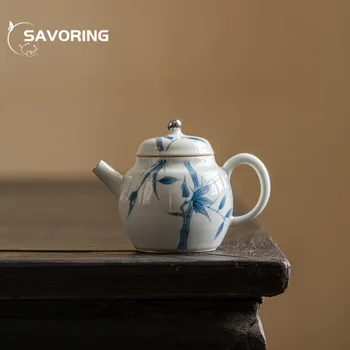 100 мл Чистой ручной росписи синего бамбука, керамический горшочек для рисования, подглазурный цвет, персональный чайник для замачивания, чайник для приготовления чая Кунг-фу, инструмент для приготовления чая