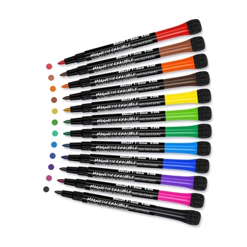 12 цветных ручек для сухой протирки, маркер для белой доски с ластиком, ручка для сухого стирания