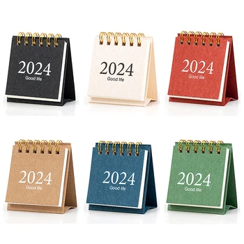 1Шт Календарь на 2023-2024 Нежный простой настольный, свежий и высококачественный Мини-настольный календарь на катушке для заметок для книг, школьных принадлежностей