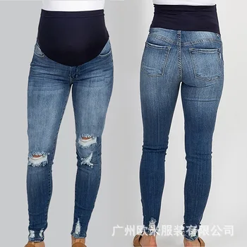 2023 Новые летние осенние модные брюки Джинсы для беременных с высокой талией, обтягивающие брюки-карандаш для живота, одежда для беременных женщин, беременность
