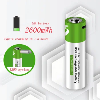 2023 Перезаряжаемая батарея Aa Литиевая батарея 1,5 В Перезаряжаемая батарея Поддерживает Прямую Зарядку перезаряжаемых аккумуляторов TYPE-C Pilas Aa