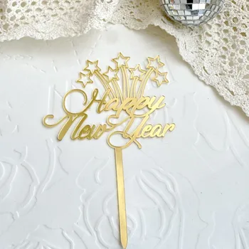 2024, Топпер для торта с Новым годом, Золотое Акриловое украшение для торта, Принадлежности для вечеринок, Рождественское Веселье, Инструменты для украшения Рождественского торта