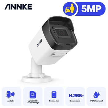 5-мегапиксельная IP-камера безопасности ANNKE с PoE, 4-миллиметровый объектив, камера Super HD для обнаружения людей и транспортных средств, встроенное микрофонное наблюдение
