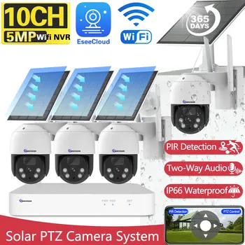 5MP 10CH WiFi NVR 100% Беспроволочный Солнечный PTZ Аккумулятор Домашней Безопасности Автоматическое Отслеживание 4-Мегапиксельной Системы Камеры Беспроводного Видеонаблюдения