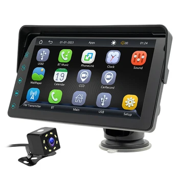 7-Дюймовый Автомобильный Радиоприемник, совместимый с Bluetooth, Беспроводной Carplay Android Auto FM-Радио Mirrorlink HD Встроенный Динамик, Сенсорный Экран, Видеорегистратор