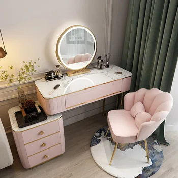 Nordic Light Роскошный Шиферный Туалетный столик LED Smart Mirror Многофункциональный шкаф для хранения предметов домашнего декора