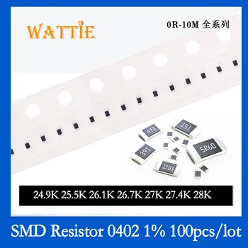 SMD резистор 0402 1% 24.9K 25.5K 26.1K 26.7K 27K 27.4K 28K 100 шт./лот микросхемные резисторы 1/16 Вт 1.0 мм * 0.5 мм