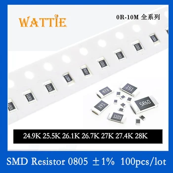SMD резистор 0805 1% 24.9K 25.5K 26.1K 26.7K 27K 27.4K 28K 100 шт./лот микросхемные резисторы 1/8 Вт 2.0 мм * 1.2 мм