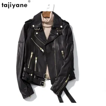 Tajiyane Высококачественная Куртка из Натуральной Кожи для Женщин 2023 Короткие Тонкие Кожаные Куртки Из Натуральной Овчины Модные Байкерские Пальто