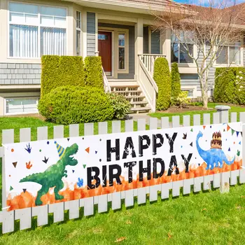 Акварельный баннер с динозавром с Днем рождения, уличные украшения для мальчиков, детские принадлежности для празднования дня рождения животных, большой знак двора на заборе