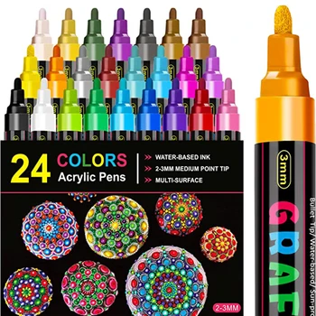 Акриловая ручка для рисования 18/24 цветов, фломастеры с наконечником 2,0 мм, акриловые ручки для рисования на всех поверхностях, поделки своими руками, художественные принадлежности
