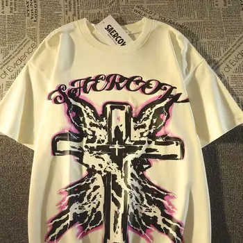 Американская винтажная футболка с готическим рисунком, Летняя унисекс, Harajuku, свободная Уличная хип-хоп индивидуальность, Y2K Art, топы с коротким рукавом