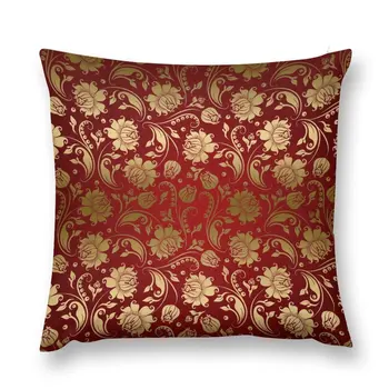 Бордовая и золотая дамасская подушка с цветочным рисунком, рождественские наволочки, подушки для сидения.