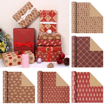 Бумага для украшения Рождественского подарка, рулон крафт-бумаги, бумага для упаковки подарков 