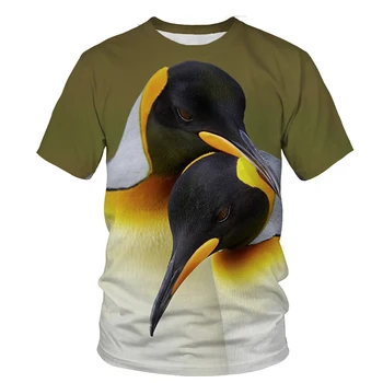 В 2023 году Новая модная мужская футболка с 3D-принтом животных и пингвинов с коротким рукавом, забавные повседневные футболки, топы Плюс размер XS-5XL
