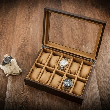 Винтажная деревянная шкатулка для драгоценностей с потолочным окном и замком, элегантным браслетом и органайзером для часов