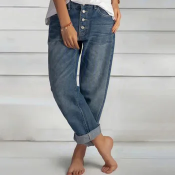 Винтажные женские джинсы Mom 2023, широкие брюки с высокой талией, Свободные женские брюки, новые модные синие прямые брюки