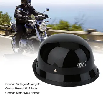 Винтажный мотоциклетный шлем в немецком стиле Прочный немецкий шлем с половиной лица Мотоциклетный шлем Ярко-черный M/L / XL