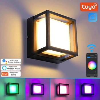 Водонепроницаемые настенные светильники Google Light Alexa Cube, приложение Smart Tuya, бра, Wifi, Затемняемый Домашний сад на открытом воздухе