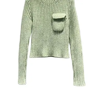 Высококачественный 100% шерстяной Зеленый свитер, Осень-Зима, Шикарный Карманный вязаный пуловер с мягким комфортным круглым вырезом, Женские Свободные Модные топы с ленивым рисунком