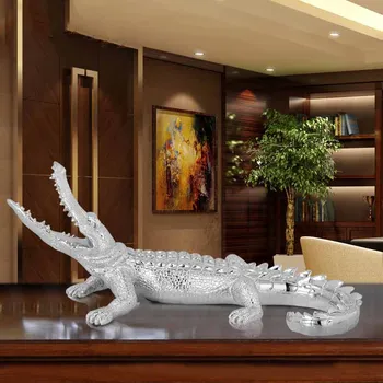 Гальваническая Золотая Статуя Крокодила Украшение рабочего стола гостиной Офиса Скульптура из смолы Современное Искусство Аксессуары для домашнего декора
