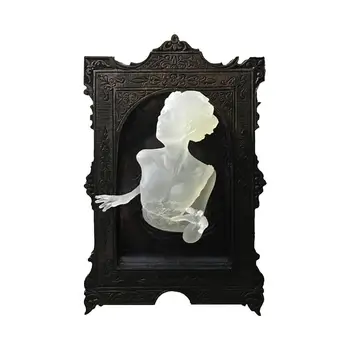 Готический 3D Призрак в зеркале Светящаяся рамка из смолы на Хэллоуин Украшения на Хэллоуин Настенная рамка для домашнего декора гостиной