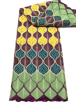 Гофрированное швейцарское вуалевое кружево из Швейцарии НигерийскоАфриканская хлопчатобумажная кружевная ткань 5 ярдов для пошива вечерних платьев