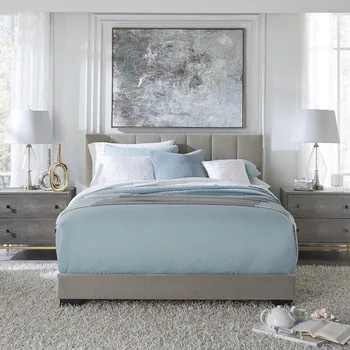 Двуспальная кровать с прошитой обивкой, платиново-серый