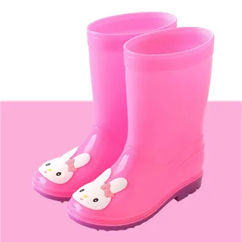 Детская непромокаемая обувь с милым кроликом из мультфильма для девочек, водонепроницаемые резиновые нескользящие резиновые сапоги для малышей, для детей 8-12 лет
