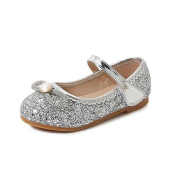 Детская обувь принцессы, Новинка весны 2023 года, мягкие хрустальные туфли для маленьких девочек, серебристые детские туфли Мэри Джейн для вечеринок, свадебных шоу, PU