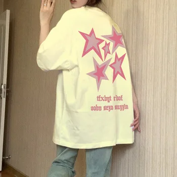 Женская летняя футболка из чистого Хлопка с винтажным принтом Звезды, женская футболка в готическом стиле С коротким рукавом, повседневные футболки оверсайз, топы УНИСЕКС y2k