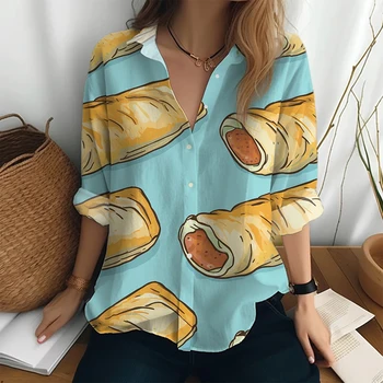 Женская модная рубашка с длинным рукавом с 3D-принтом 2023, осенняя рубашка с пуговицами простого дизайна, топы, свободная повседневная рубашка с отложным воротником