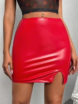 Женская сексуальная облегающая юбка из лакированной кожи с разрезом сбоку, короткие эластичные мини-юбки из искусственной кожи для ночного клуба, одежда для танцев на шесте, летняя мода на заказ