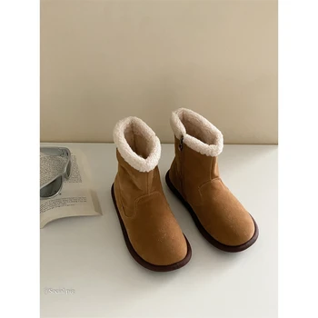 Женская хлопчатобумажная обувь из овечьей шерсти, Сапоги, женская плюшевая теплая обувь на платформе, Женские Зимние Ботильоны, Новая Зимняя модная обувь с боковой молнией