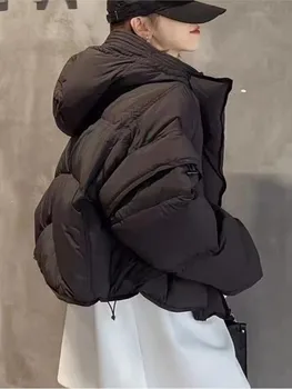 Женские белые пуховики, Зимние Новые однотонные куртки со съемными рукавами и капюшоном на молнии, женская модная теплая толстая верхняя одежда в корейском стиле
