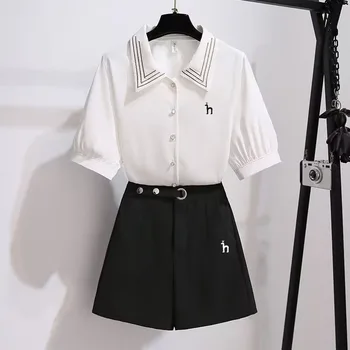 Женские комплекты рубашек Hazzys с коротким рукавом и короткой юбкой, комплект из 2 предметов, новая летняя модная повседневная шифоновая рубашка 2023