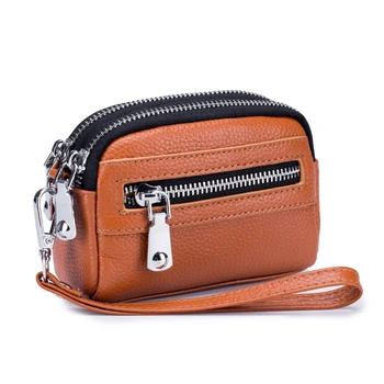 Женский мини-кошелек из натуральной кожи, портмоне на двойной молнии, милая маленькая сумочка, роскошные сумки, многофункциональный держатель для карт