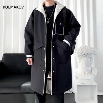 Зимнее модное пальто 2024, мужской высококачественный утепленный тренч, повседневные мужские куртки с капюшоном, Мужская одежда полного размера M-XXXL