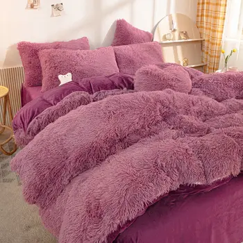 Зимнее постельное белье, декор кровати для девочек, роскошный норковый бархатный пододеяльник, утолщенное теплое плюшевое одеяло из шерсти ягненка