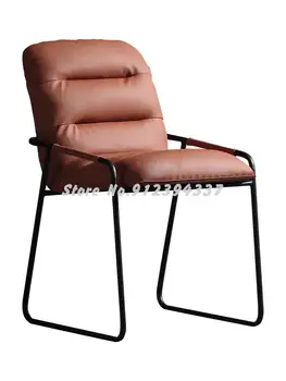 Итальянский минималистичный кожаный обеденный стул, дизайн мягкой сумки из перьев, домашний стул со спинкой, стул для учебы, современный железный стул для отдыха