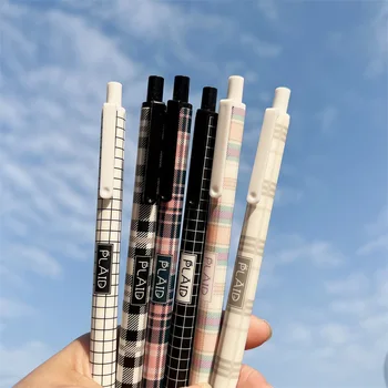 Кавайные ручки В красивую черно-белую клетку, японские канцелярские принадлежности 