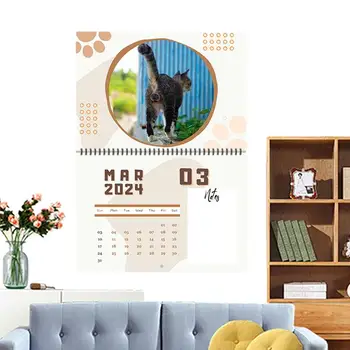 Календарь Котенка на 2024 год Календарь с отверстиями для большой кошки, Милый Кот на 2024 год, Ежемесячный Настенный календарь, Календарь Cutie Cat на 2024 год для маленького стола