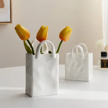 Керамическая ваза для цветов в форме сумочки в скандинавском стиле, современная декоративная Белая ваза, украшение дома, Композиция из сухих цветов, Декор стола