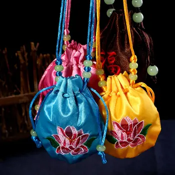 Китайская вышивка, Подарочный пакет Pray Lucky Lotus для свадебных конфет, Тканевый шнурок, Подвесной Амулет, Сумки-саше, Автомобильный Орнамент