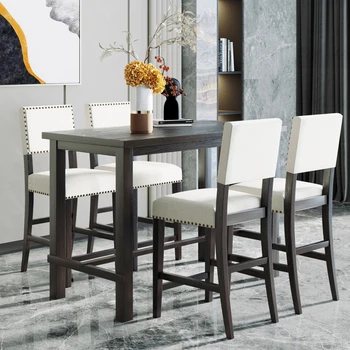 Классический Элегантный обеденный набор из 5 предметов, эргономичный дизайн, 1 стол и 4 стула цвета эспрессо и бежевого для столовой