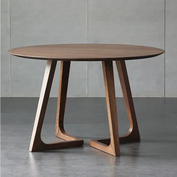 Круглый стол в скандинавском стиле, Стол из массива дерева, Семейный Маленький столик в гостиной, Простой современный обеденный стол