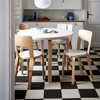 Круглый стол в скандинавском стиле, дизайнерский классический круглый стол из цельного дерева белого цвета