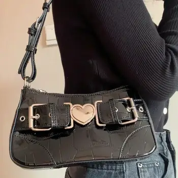 Крутая сумка через плечо в мотоциклетном стиле Xiuya 2022 с крокодиловым узором, черная сумка для мобильного телефона для горячих девушек подмышками, сумки с металлическим сердечком